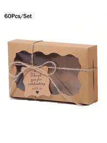 Gift For Her/Him 60pcs Set (20 Boxes + 20 Hemp Ropes + 20 Greeting Cards) Kraft Paper Packaging Gift Box, Transparent Window Muffin Gift Box, White, Pink And Brown Paper Boxes With Hemp Rope And Gift Tags, With Transparent Windows, For Weddings - View 11