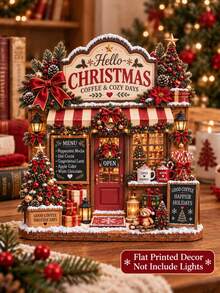 Printed Wooden Christmas Bookstore Desktop Decoration, Realistic 3D Holiday Storefront Sign, Holiday Coffee Shop Scene Ornament, Rustic Christmas Home Decor, Bookshelf Fireplace Countertop Decoration, Holiday Gift For Friends And Family, No Lights Included - Christmas Bookstore - View 3