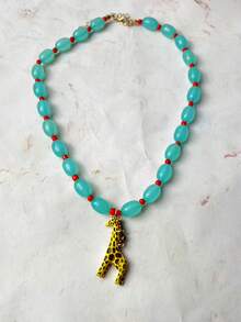 Giraffe Pendant Necklace Colorful Beaded Enamel Charm Quirky Fun Jewelry - Deer - View 17