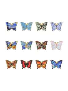 12pcs Art Painting Butterfly Enamel Pin,Vintage Oil Painting Butterfly Badge,Fashion Accessory For Clothes And Backpacks,Gift For Art Butterfly Lovers - Multicolor - View 9