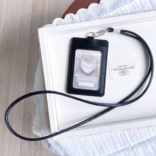 Minimalist Korean Style 3-Inch Dual Slot Leather Lanyard Card Holder, 2-Slot Anti-Demagnetization, Suitable For Office Workers And Students, Can Hold Access Cards And Campus Meal Cards, Fits Coats And Workwear For Formal Occasions, Card Protection And Storage, Holiday And Birthday Gift, Commuting, Campus And Office Use - A - View 11