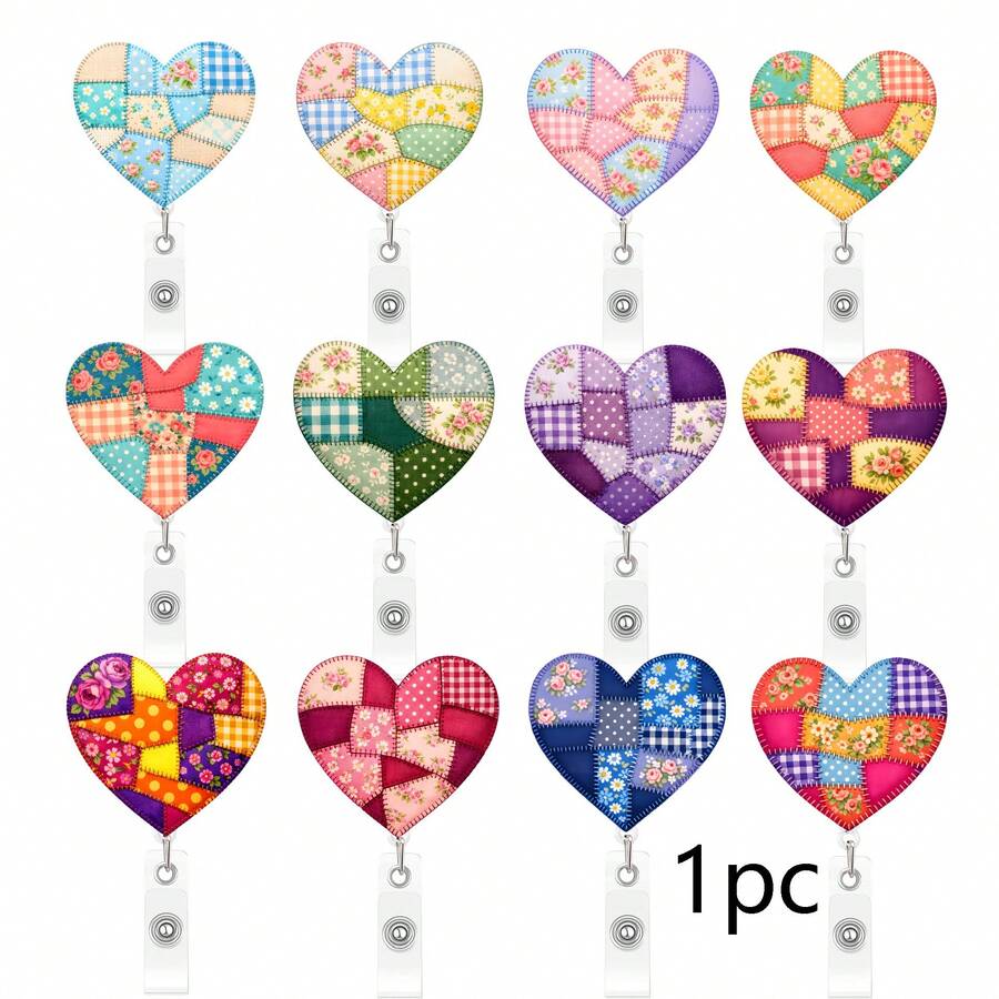1pc Colorful Patchwork Print Retractable Badge Reel, Acrylic ID Card Holder Retractable Clip, Suitable For Nurses, Doctors, Teachers, Volunteers, Office Workers, Christmas, Valentine's Day - A - View 1