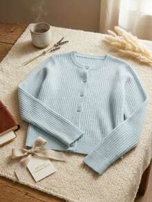 Women Lightweight Cardigans - Baby Blue - View 3