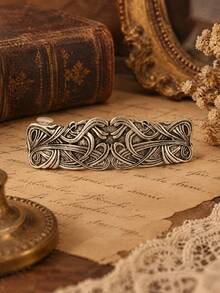 1pc Vintage Metal Spring Clip Minimalist Versatile Half-Up Ponytail Hair Clip - Antique Silver - View 2