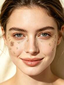 1pc Autumn Hot New Foil Rose Face Sticker, Foil Wrapped Rose With Elegant Luxury Atmosphere, Suitable For Creating High-End Luxury Makeup Look, Self-Adhesive For Easy Application, Face Sticker Shop Exclusive - Multicolor - View 5