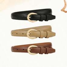 3pcs Plus Size PU Leather Belt Set With Gold-Tone Alloy Buckle, Classic Beveled Edge, Versatile Women's Belt For All Seasons - 1.8cm Wide Flat Buckle With Beveled Edge - View 28