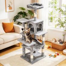 146cm Multi-Level Cat Tree With Condo, Hammock, 3 Perches, Sisal Scratching Posts And Hanging Toys, Grey Indoor Cat Activity Tower - Light Grey - View 3