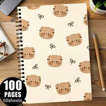 Charming Spiral Notebook Design With A Teddy Bear And Bow Pattern - A Delicate Light Beige Diary Decorated With A Black - One Book (50 Pages, 100 Pages) - View 9
