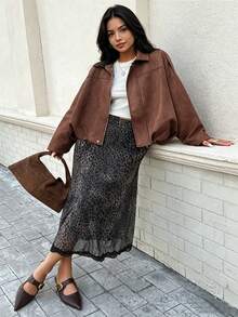 DEEKA Spring/Autumn New Women's Casual Versatile Suede-Like Texture Jacket - Brown - View 2