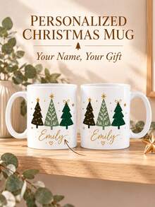 Customized Christmas Tree Ceramic Mug, Personalized Name Coffee Cup, Christmas Holiday Decoration, Customized Gift For Her/Him, Family Keepsake, Durable Drinking Cup, Suitable For Home And Office Use - Multicolor - View 1