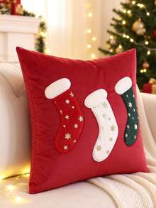 Miater 1件/2件裝聖誕糖果襪毛巾刺繡枕套，Merry Christmas雪花刺繡靠墊套，客廳沙發節日裝飾枕套，不含枕芯 - 紅色 - 查看 2