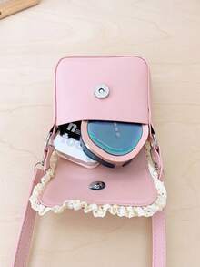 1pc Sweet Style Children's Handbag, Polka Dot Pattern With Lace Trim And Bow Decoration, Flap Design Small Bag, Girls Mini Accessory Bag, Adjustable Shoulder Strap Crossbody Bag, Little Girl Coin Purse, Suitable For Daily Outings, Parties, Travel, Matching Accessories - Multicolor - View 4