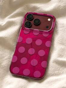 1PC Red Polka Dot Phone Case Compatible With Apple 18 Pro Max, Apple 17 Pro, Foil Texture 16 New 15 Anti-Drop Protective Cover, 18 Pro Artistic Non-Collision Shell, 14 Pro Max Niche 13 Pro Full Coverage Protective Case - Hot Pink - View 3