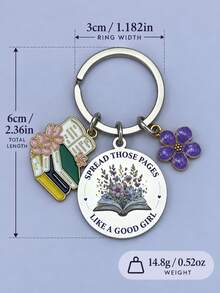 Book Lover Keychain Floral Book Charm Key Ring Spread Those Pages Like A Good Girl Bookish Gift For Readers Bag Accessories - Multicolor - View 4