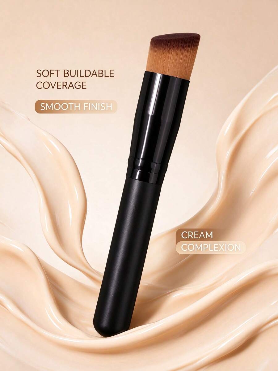 Angled Foundation Brush Black Long Handle Liquid Foundation Brush Soft Bristles Non-Absorbent Makeup Brush Single Pack Beginner Makeup Brush Facial Beauty Tool