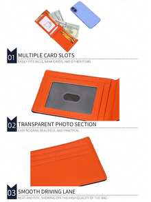 RFID Blocking Bifold Wallet For Men Carbon Fiber Leather Multiple Card Slots ID Window Cash Compartment Black Orange - Multicolor - View 5