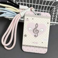 Music Note Print Badge Holder With Braided Wrist Strap, Polka Dot Pattern Card Protector For Work ID, Student Card, Portable Card Case - A - View 7