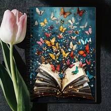 1pc, 2D Flat, A Spiral-Bound Ruled Notebook With A Butterfly-Themed Cover - Ruled Interior Pages, Portable Diary, A5 Size, Suitable For Travel, Gifting, Minimalist Journaling And Planning, Ideal For Students And Office Workers, Butterfly Design - One Book (50 Pages, 100 Pages) - View 3