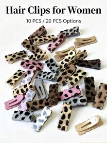 10/20pcs Dark Color Leopard Print Rectangular Cloud Hair Clips Medium Size Women's Side Bangs & Loose Hair Fixing Clips Simple Casual Versatile Decorative Hair Accessories (Random Color) - Multicolor - View 1