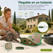 Interactive Cat Toy With Foldable Hunting Mat, Polyester Hide And Seek Rug With Holes, Includes Plush Mouse And Bell Ball, 32x32x8.5 Cm - Multicolor - View 9