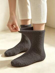 1/4 Pairs Unisex Multi-Color Mid-Calf Socks, Women's Fuzzy Warm Slippers Socks For Home, Winter Sleep Mid-Calf Socks, Soft And Skin-Friendly - Multicolor - View 5