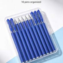Super Smooth Blue Gel Pens 10pcs Set, 0.5mm Bullet Tip, Matte Body, No Smudge, Ideal For Daily Writing, Note Taking, Office Supplies - Multicolor - View 4