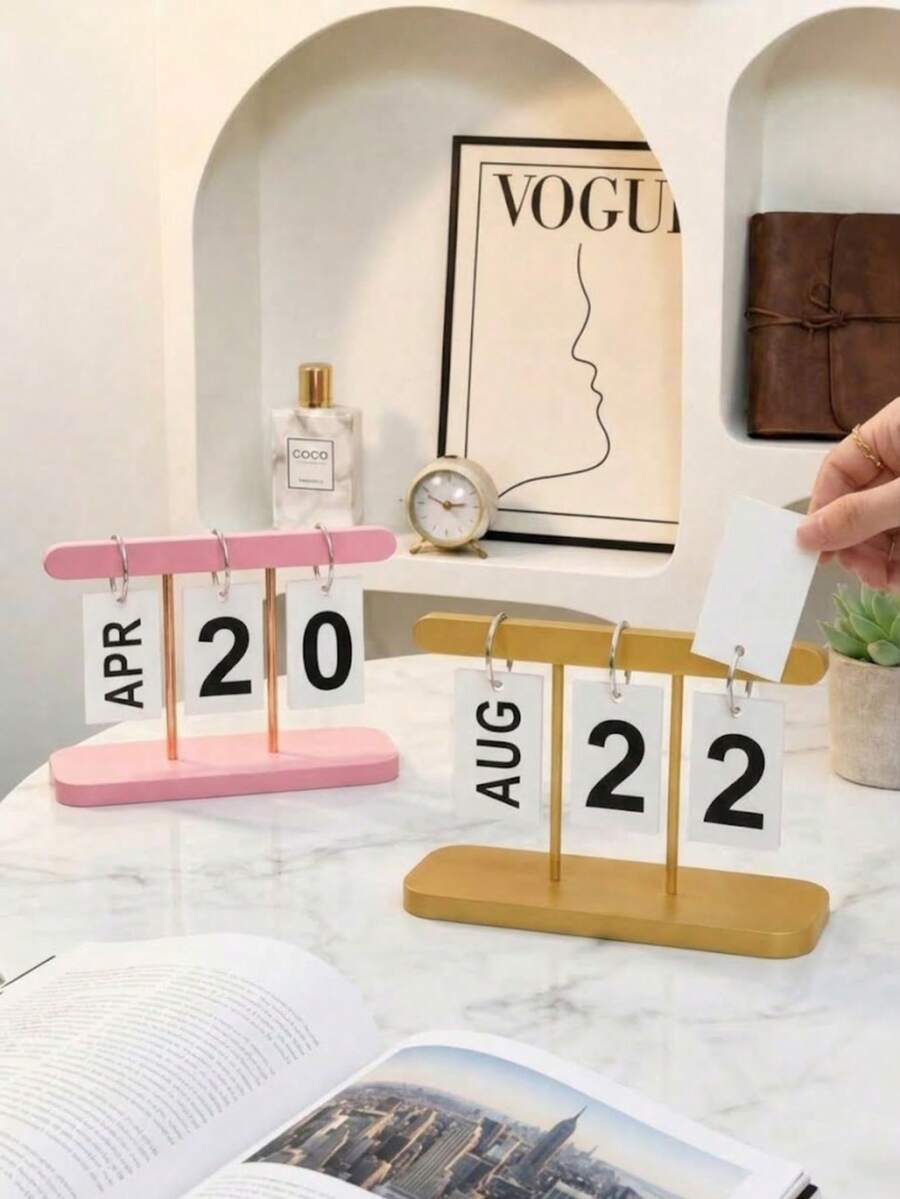 3pcs/Set (Base + Metal Rod + Character Card) Nordic Minimalist Creative Flip Calendar, Desktop Decorative Calendar, Suitable For Home Living Room, Dining Table, Coffee Table, Office Desk Decoration - Housewarming Gift, Christmas Decoration Set