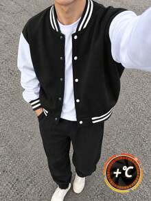 2pcs/Set Boys' Casual Outdoor Colorblock Commuter Comfortable Jacket And Sweatpants - Black - View 8