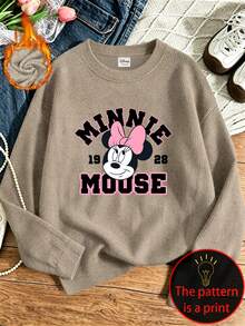 Disney Women's Plus-Size Casual Faux-Knit Top; Soft, Comfortable Fabric; Suitable For Autumn And Winter; Features A Minnie Mouse Letter Print. - Camel - View 2