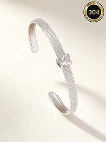 Mesh Bear Open Cuff Bracelet, Minimalist Gold & Silver Two-Tone Adjustable Women's Daily Jewelry - C-shaped Bracelet - View 6