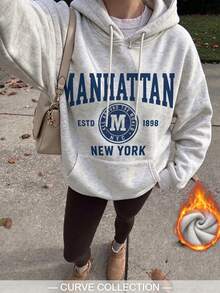 Women's Manhattan New York Print Sweatshirt, Fashion Streetwear Pullover Sweatshirt, Urban Outfit Essential, New Arrival - Dark Gray - View 3