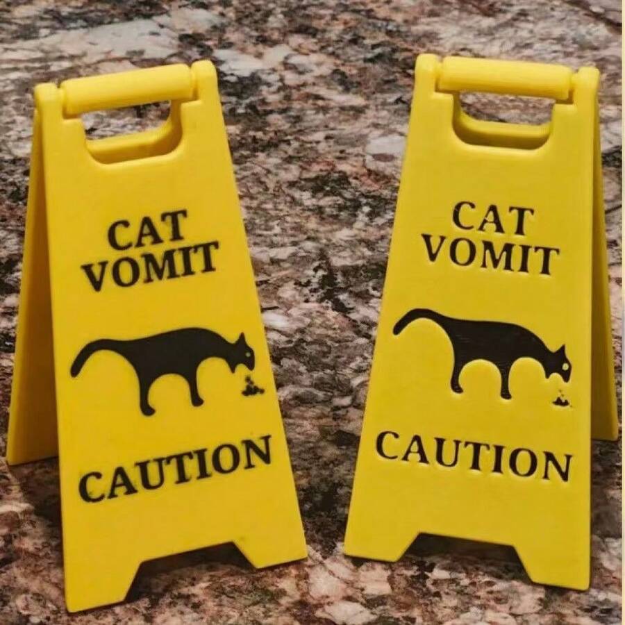 5-Piece Funny "Pet Vomit" A-Frame Warning Sign – Yellow Caution Sign For The Home – Gag Gift For Dog And Cat Lovers - Multiple Styles - View 1