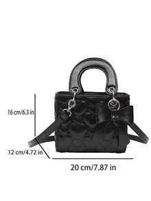 1pc Square Small Bucket Bag PU Fabric Handbag With Adjustable Shoulder Strap, Suitable For Commuting, Shopping, Etc. - Black - View 3