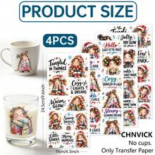 CHNVICK 4件組聖誕串燈UV DTF轉印貼紙，可用於馬克杯、日記本與計畫本的貼紙，陶瓷馬克杯、玻璃杯、電腦、計畫本的美學文具（僅含轉印紙） - 銀色 - 查看 2