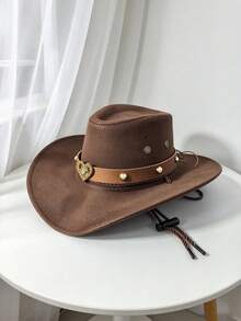 1pc Fashion Heart-Shaped Women's Western Cowboy Hat, Sun Protection Jazz Hat, Suitable For All Seasons, Outdoor Activities, Horse Riding, Parties And Photography. Foldable And Easy To Carry. - Heart Double-strap Hat - View 2