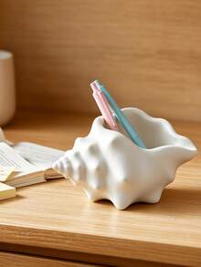 1pc Conch-Shaped Storage Holder, Creative Bionic Shell Desktop Organizer, Storage & Decor Dual Use. Holds Makeup Brushes, Pens And Bathroom Small Items. Soft Shape Boosts Room Vibe. For Desk, Vanity & Bathroom Counter, Home Decor And Gift Option. - Storage Box - View 4