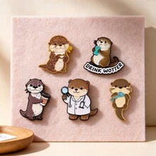 Cute Otter Enamel Pins Set, Cartoon Sea Otter Lapel Brooches, Metal Badges For Backpack Jacket Hat, Lovely Animal Jewelry Gift For Otter Lovers - Multicolor - View 3