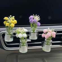 Fresh Artificial Flower Car Air Vent Aromatherapy Clip Glass Bottle Car Air Conditioner Vent Decoration Ornament Interior Fragrance Accessory - Vase - View 2