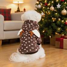 1pc Deer Horn Hooded Pet Two-Legged Outfit, Polka Dot Pattern, Ribbed Cuffs And Hem, Cute Transformation Style, Suitable For Small And Medium Cats And Dogs, Warm For Autumn And Winter - Brown - View 3