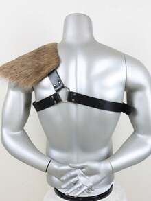 Halloween Medieval Faux Fur Shoulder Armor, Medieval Knight Pirate Costume Prop Party Outfit Accessory - A - View 3