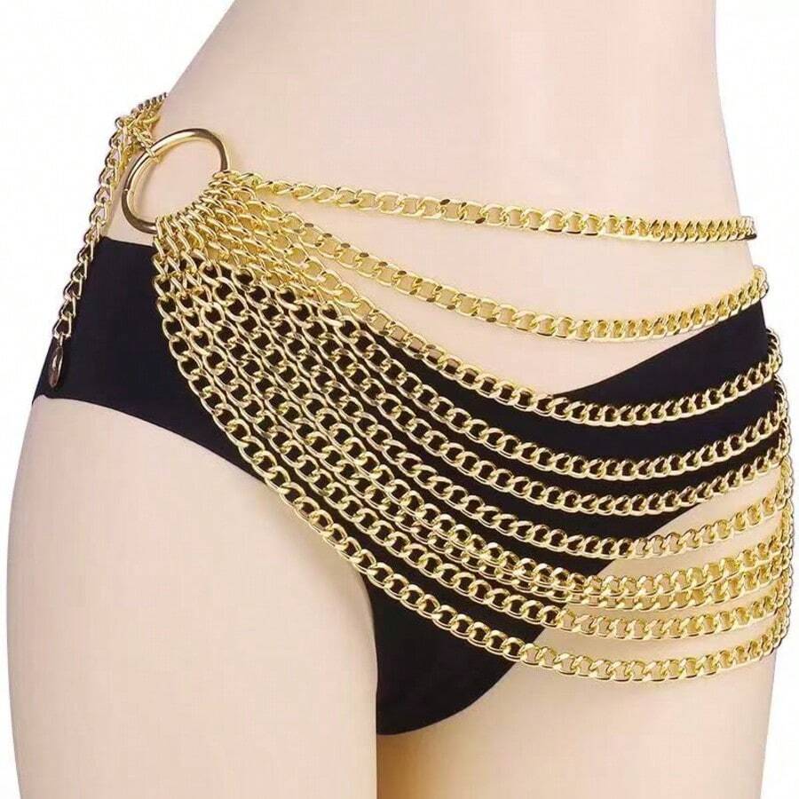 1pc Gold 10-Layer Tassel Waist Chain Punk Dark Style Chain Belt For DressSuitable For Halloween, Christmas Eve And Christmas - Gold - View 1