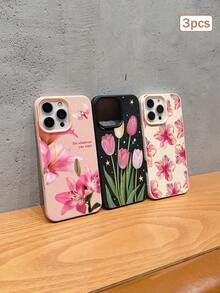 3件裝花卉圖案手機殼，液態矽膠大孔防震軟殼保護套，相容於 /Apple 11/12/13/14/14 Plus/15/15 Plus/16/16 Plus/17/17 Pro 及其他機型 - 彩色 - 查看 1
