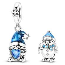 2 Pc/Set Sliver Plated Winter Blue Dwarf Snowman Charm Fit Bracelet For Diy Jewelry Making, Ideal Choice For Women Jewelry Gift - Silver - View 1