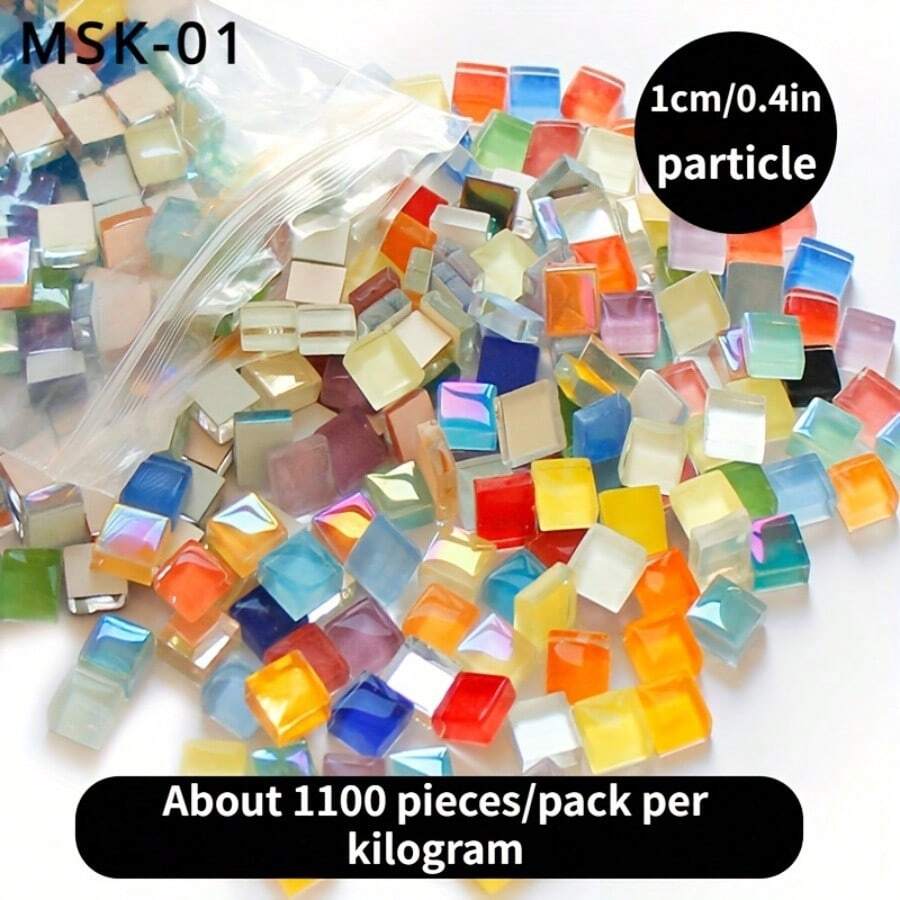 Approx. 1100pcs Glass Mosaic Tiles Handmade Material Kit 1kg Mixed Color Crystal Glass Tiles Suitable For Art Projects Wall Decoration Graffiti Tools - MSK-01 - View 1