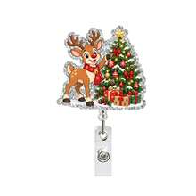 1pc Glitter Christmas Animal Acrylic Retractable Badge Reel, Reindeer Cat Design, Nursing ID Holder Badge Clip - Multicolor - View 6