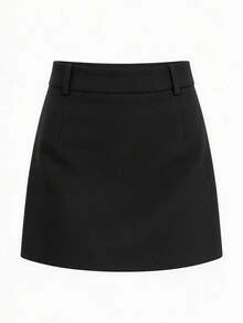 Plus Size Fashion Elegant Solid Color Minimalist Women's Skirt With Back Center Zipper, Lining And Safety Shorts, Skirt - Black - View 7
