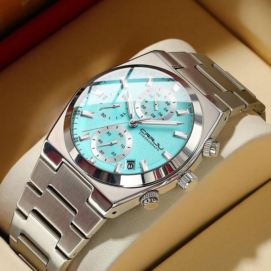 CRRJU Men Watch Fashion Quartz Chronograph Luminous Dial With Date Clock Stainless Steel Wristwatch - Multicolor - View 1