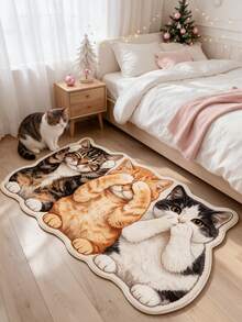 1pc 2D Printed 3 Cute Cats Decorative Rug, Thickened Rug, Thick Rug, Plush Rug, Autumn/Winter Rug, Thickened Rug, Decorative Rug, Bedroom Decor, Small Rug, Rug, Home Decor, Living Room Rug, Living Room Small Rug, Bedroom Rug, Living Room Home Decor, Outdoor Rug, Washable Rug - Multicolor 5 - View 2