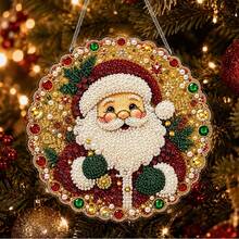2D Flat Acrylic,1Pc Pearl Diamond Painting,Christmas Santa Claus Round Hanging Ornament,Candy Cane Snowflake Pattern,Suitable For Front Door,Window,Wall,Home Xmas Decor,Christmas Gift - View 5