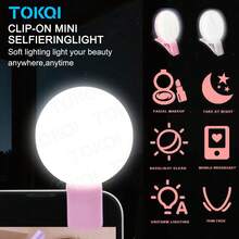 TOKQI Mini Ring Fill Light Upgraded Small Clip-On LED Selfie Fill Light USB Rechargeable Portable Phone Computer Makeup Mirror Light Adjustable Brightness Suitable For Phone And Computer, Makeup, Zoom Meetings, Live Streaming, Vlog, Perfect Selfie And Video Calls 150mAh - A - View 2